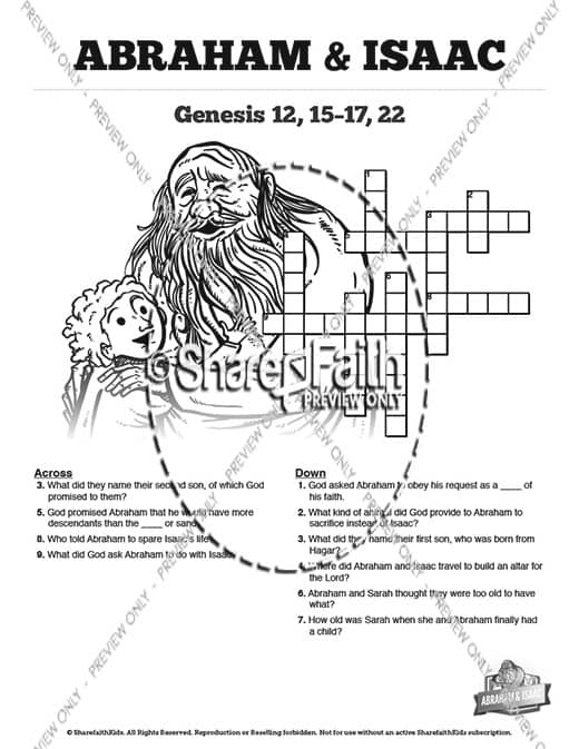 The Story Of Abraham and Isaac Sunday School Printable Crossword Puzzles