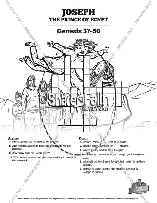 The Story Of Joseph the Prince of Egypt Sunday School Crossword Puzzles