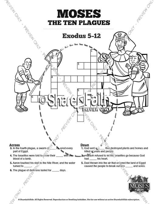 The Ten Plagues Sunday School Printable Crossword Puzzles