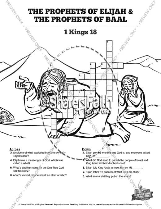 Elijah The Prophet 1 Kings 18 Sunday School Crossword Puzzles