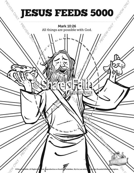 Jesus Feeds 5000 Sunday School Coloring Pages