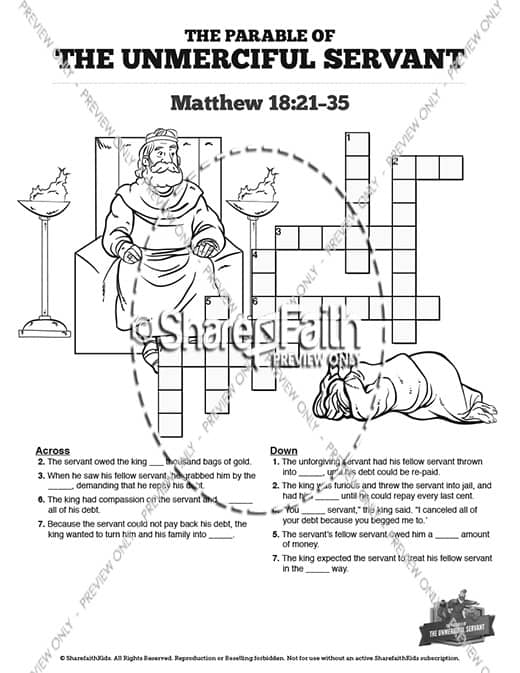 Matthew 18 The Parable of the Unforgiving Servant Sunday School Crossword Puzzles