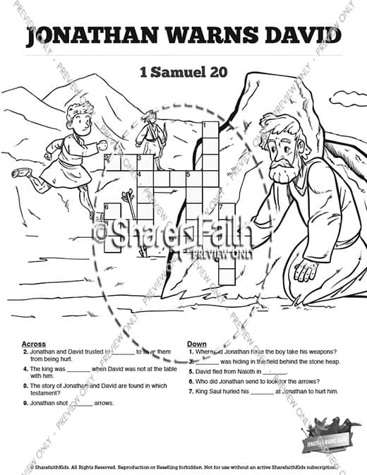 1 Samuel 20 David and Jonathan Sunday School Crossword Puzzles