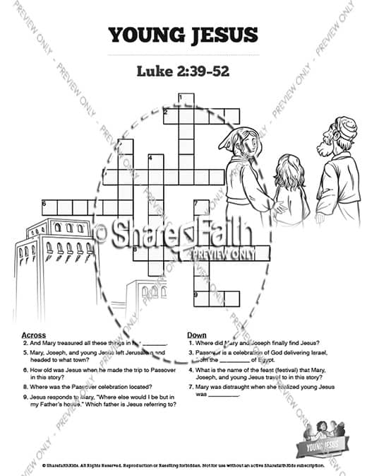 Jesus As A Child Sunday School Crossword Puzzles