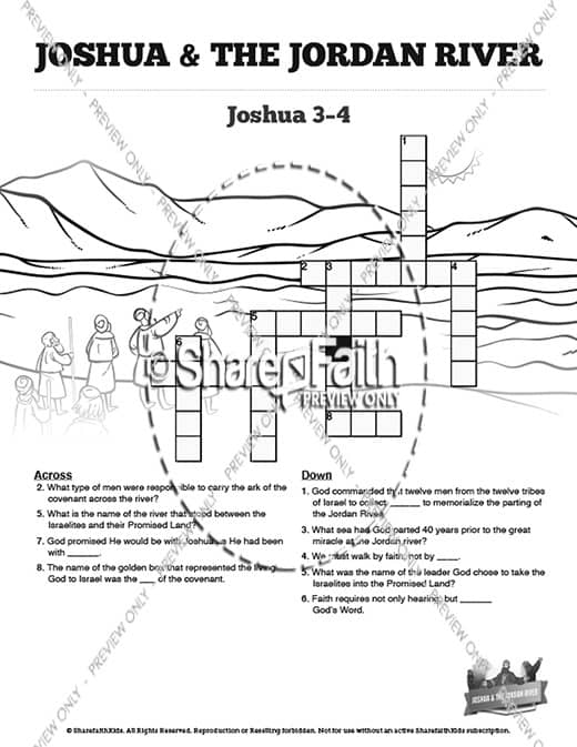 Joshua 3 Crossing the Jordan River Sunday School Crossword Puzzles