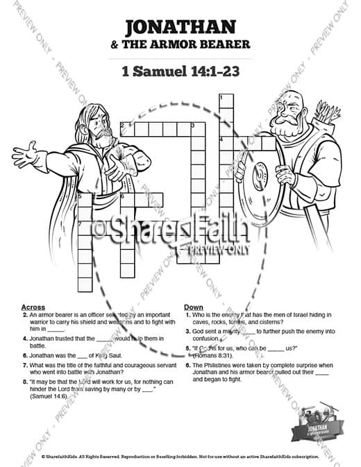 Jonathan And His Armor Bearer Sunday School Crossword Puzzles