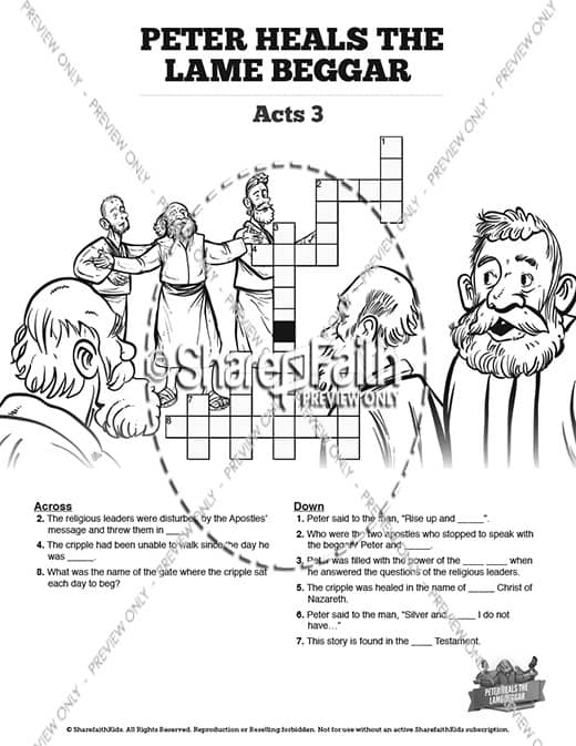 Acts 3 Peter Heals the Lame Man Sunday School Crossword Puzzles