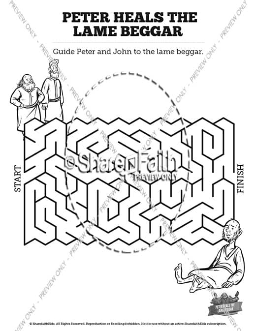 Acts 3 Peter Heals the Lame Man Bible Mazes