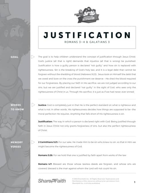 Romans 3 Justification Sunday School Curriculum
