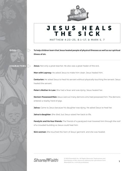 Jesus Heals the Sick Sunday School Curriculum