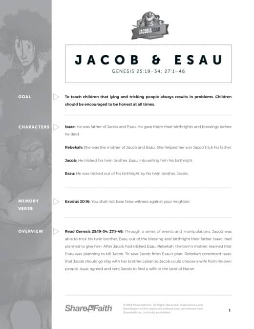 Genesis 25 Jacob and Esau Sunday School Curriculum