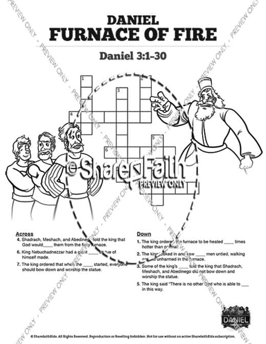 Daniel 3 The Furnace of Fire Sunday School Crossword Puzzles