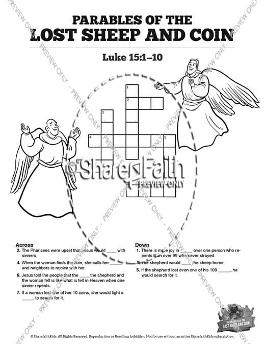 Luke 15 The Parables of the Lost Sheep and Coin Sunday School Crossword Puzzles
