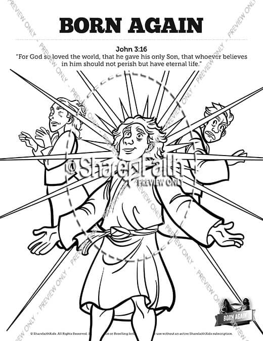 John 3 Born Again Sunday School Coloring Pages