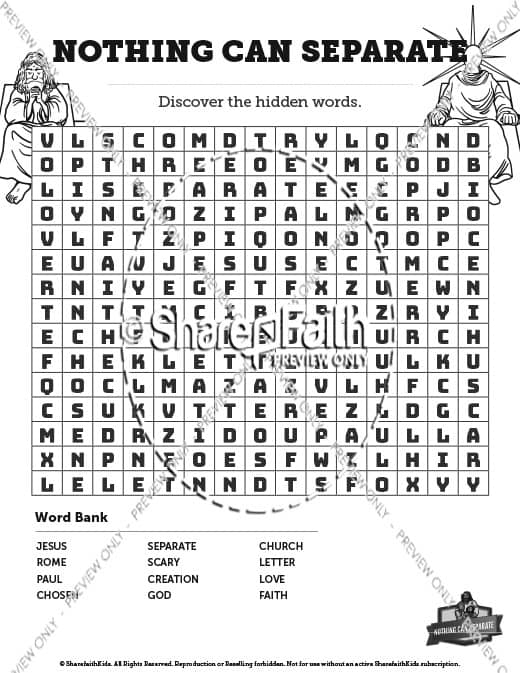 Romans 8 Nothing Can Separate Us Bible Word Search Puzzles