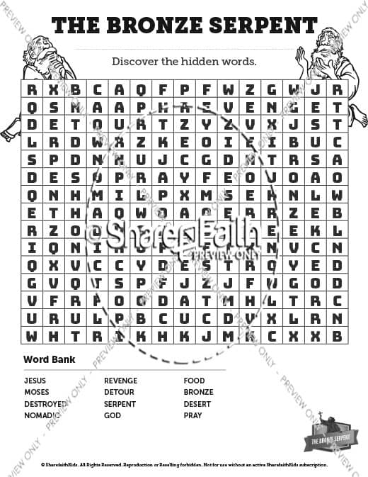 Numbers 21 The Bronze Serpent Bible Word Search Puzzles