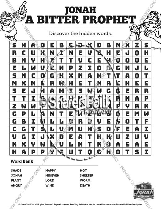 Jonah 4 A Bitter Prophet Bible Word Search Puzzles