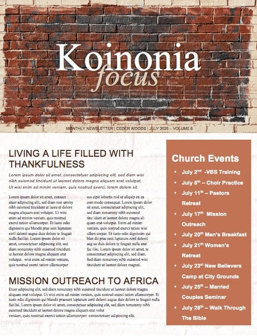 Rise Up And Build Church Newsletter Template
