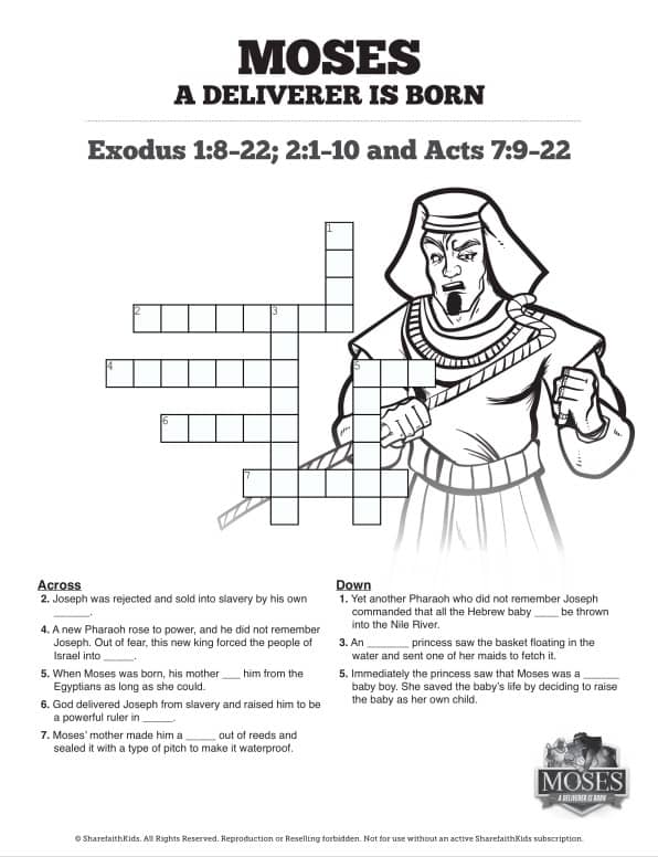 Exodus 2 Baby Moses Sunday School Crossword Puzzles