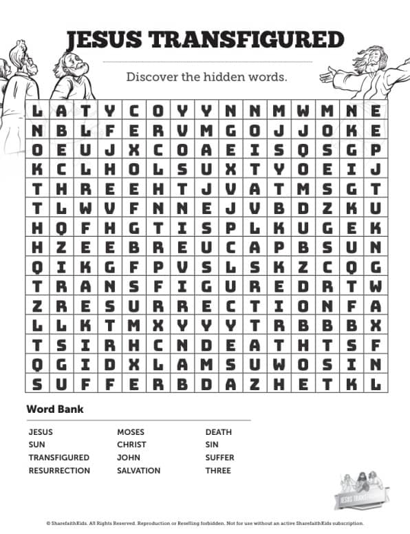 Matthew 17 The Transfiguration Bible Word Search Puzzle
