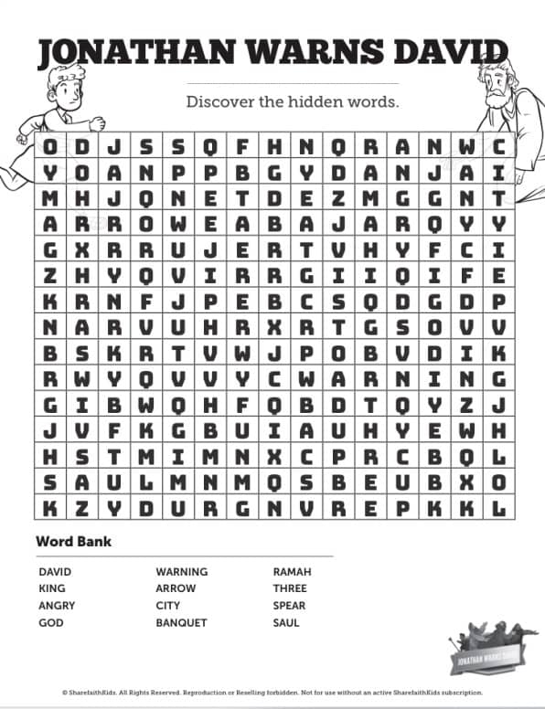 1 Samuel 20 David and Jonathan Bible Word Search Puzzles