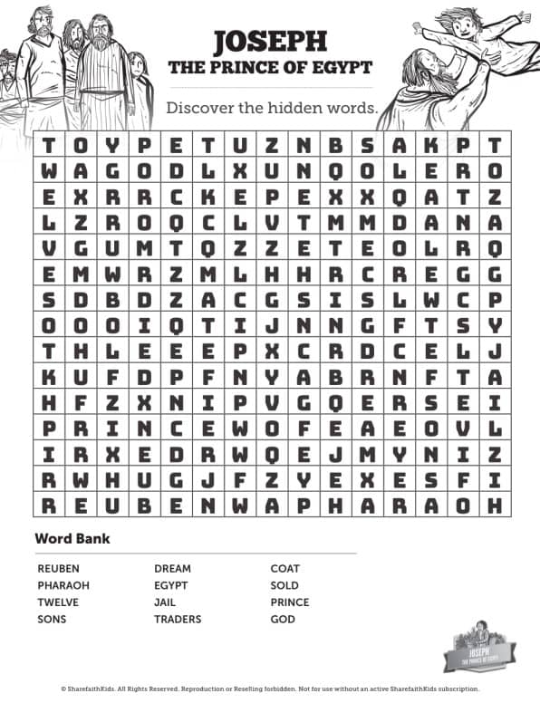 The Story of Joseph the Prince of Egypt Bible Word Search Puzzles