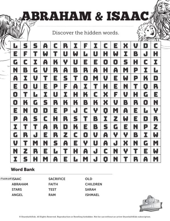 The Story of Abraham and Isaac Bible Word Search Puzzles