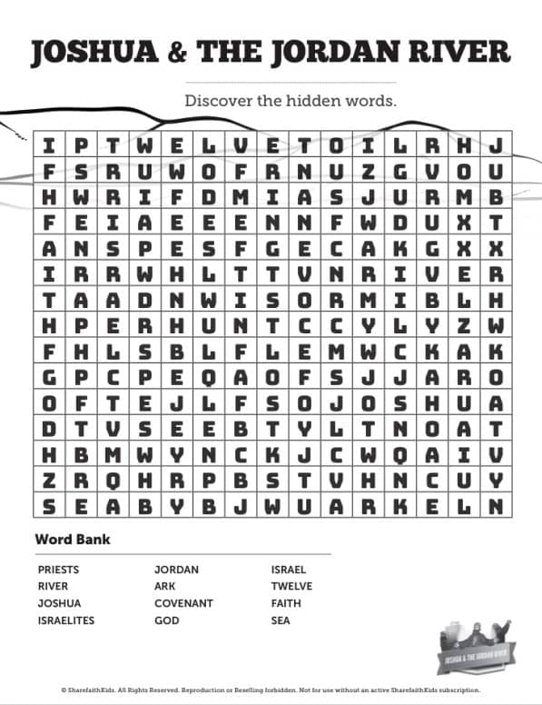 Joshua 3 Crossing the Jordan River Bible Word Search Puzzle