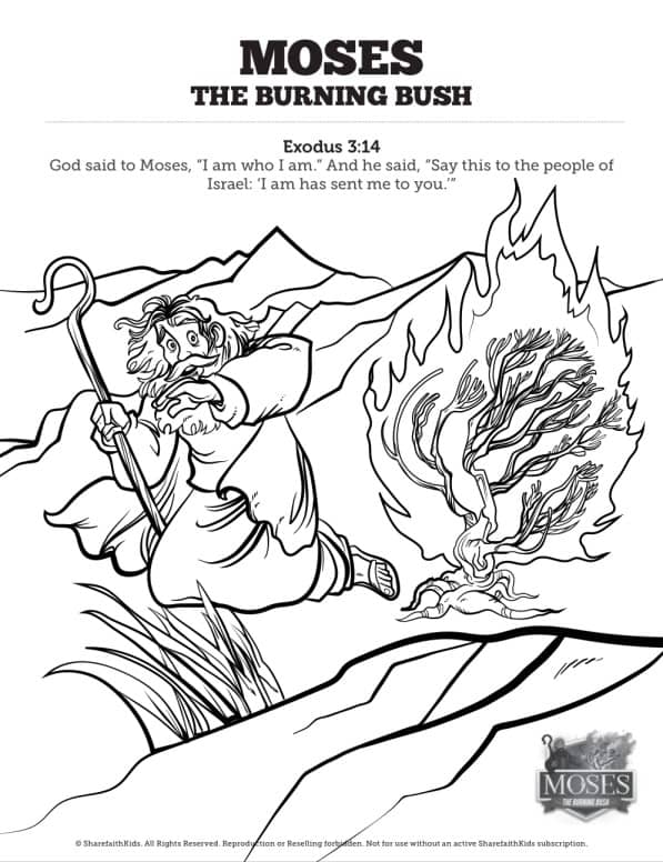 Exodus 3 Moses and the Burning Bush Sunday School Coloring Pages