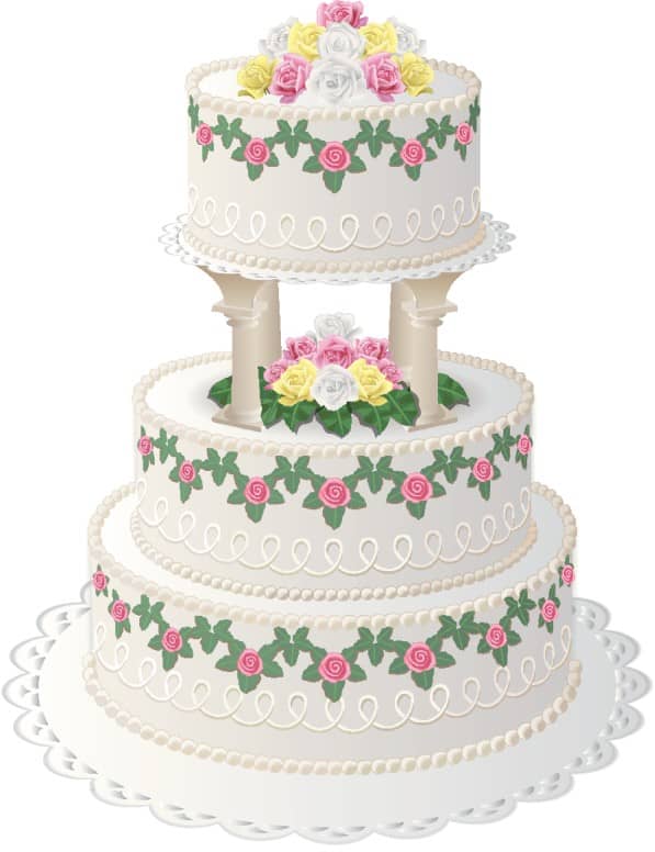 Floral Cake with Top Tier on Columns