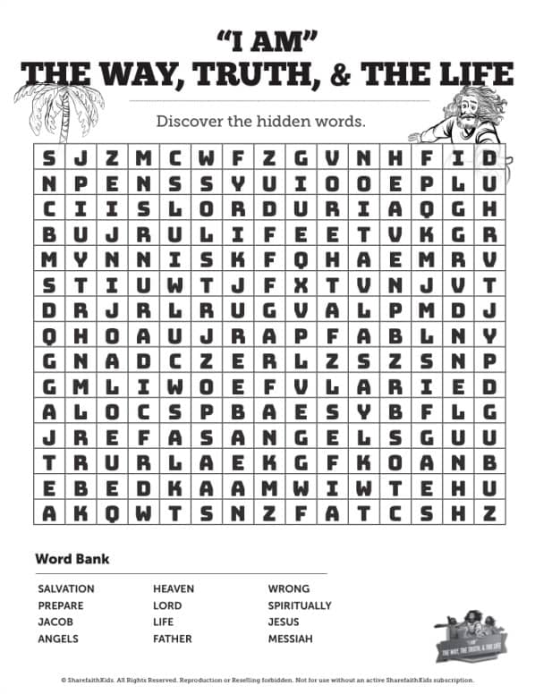 John 14 The Way the Truth and the Life Bible Word Search Puzzle