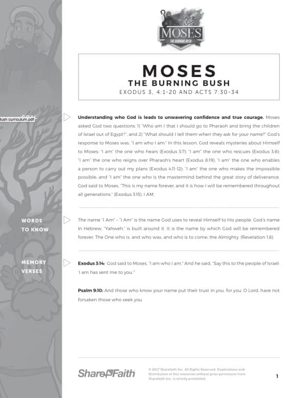 Exodus 3 Moses and the Burning Bush Curriculum