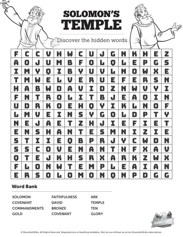 1 Kings 8 Solomon's Temple Bible Word Search Puzzles
