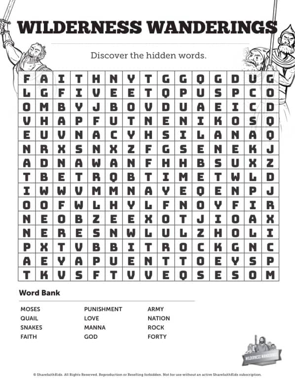 40 Years In The Wilderness  Bible Word Search Puzzles