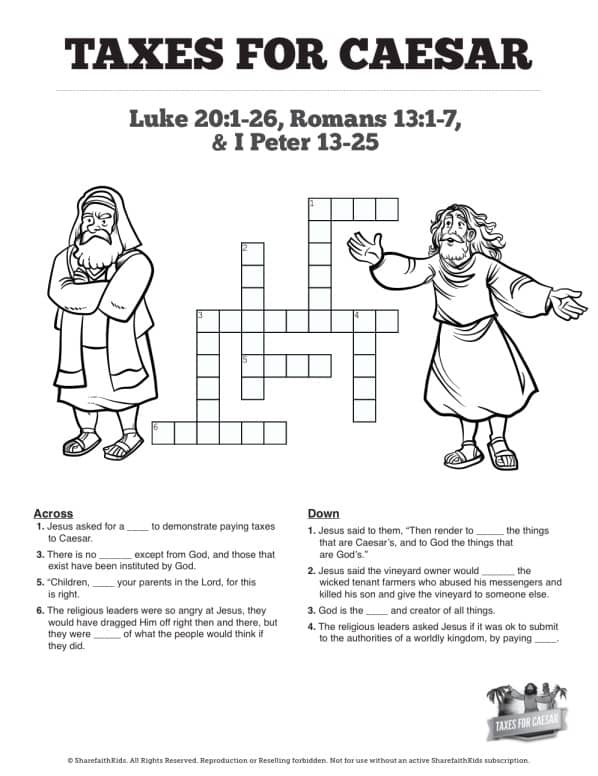 Luke 20 Taxes For Caesar Sunday School Crossword Puzzles