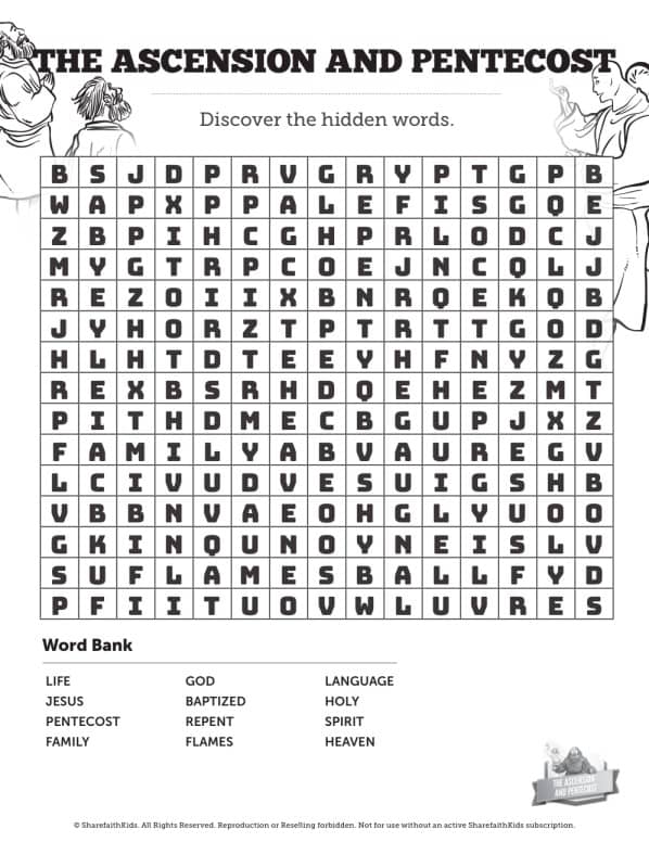 The Ascension and Pentecost Bible Word Search Puzzles