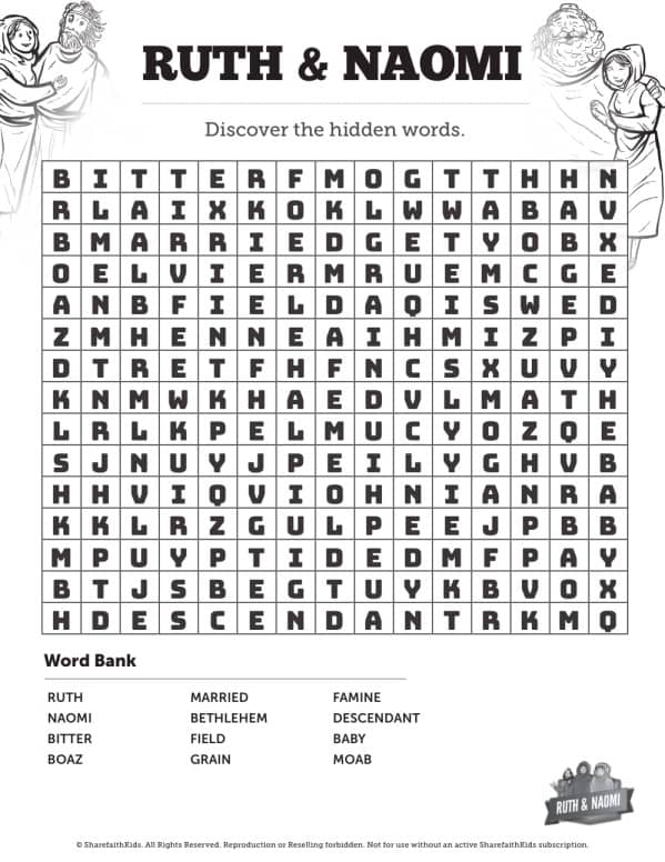Ruth and Naomi Bible Word Search Puzzles