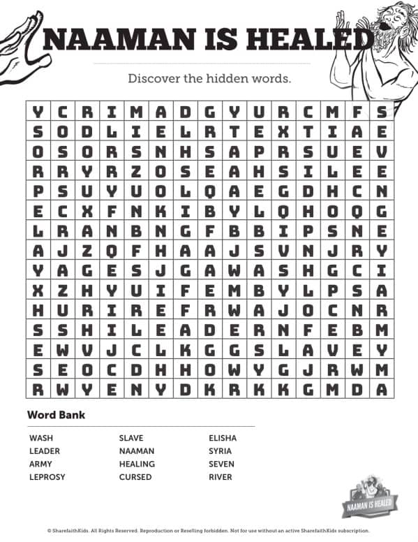 Naaman The Leper 2 Kings 5 Bible Word Search Puzzles