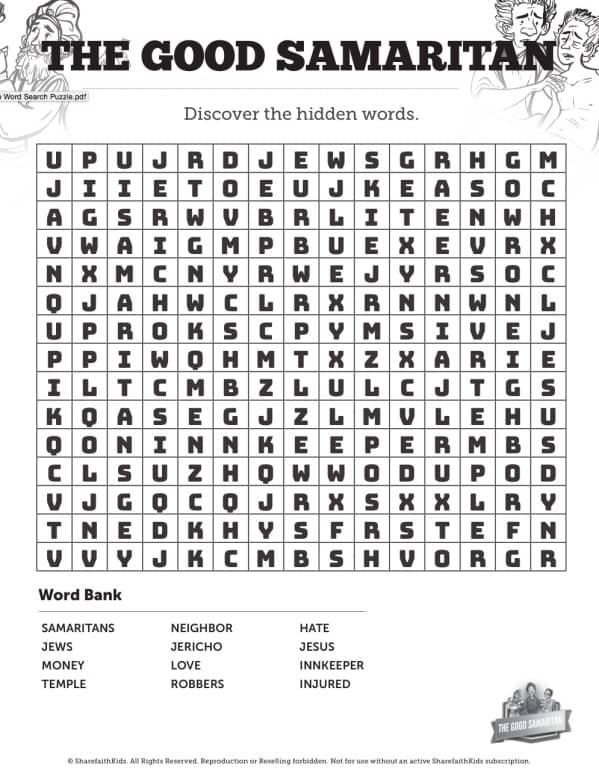 The Good Samaritan Bible Word Search Puzzles