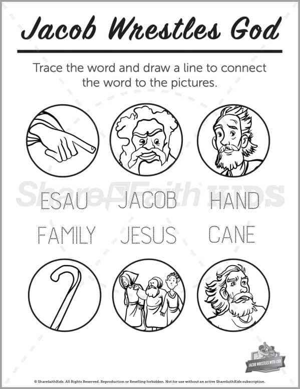 Genesis 32 Jacob Wrestles with God Preschool Word Picture Match