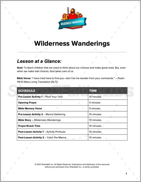 Exodus Wilderness Wanderings Preschool Curriculum