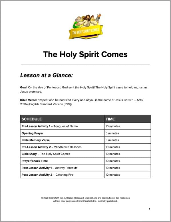 Acts 2 The Holy Spirit Comes Preschool Curriculum