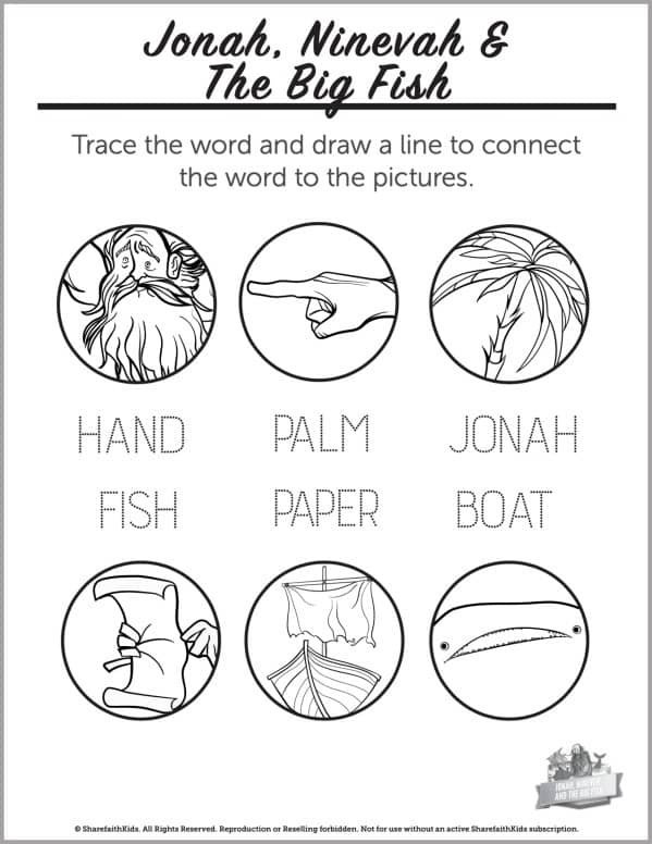 Jonah and the Whale Preschool Word Picture Match