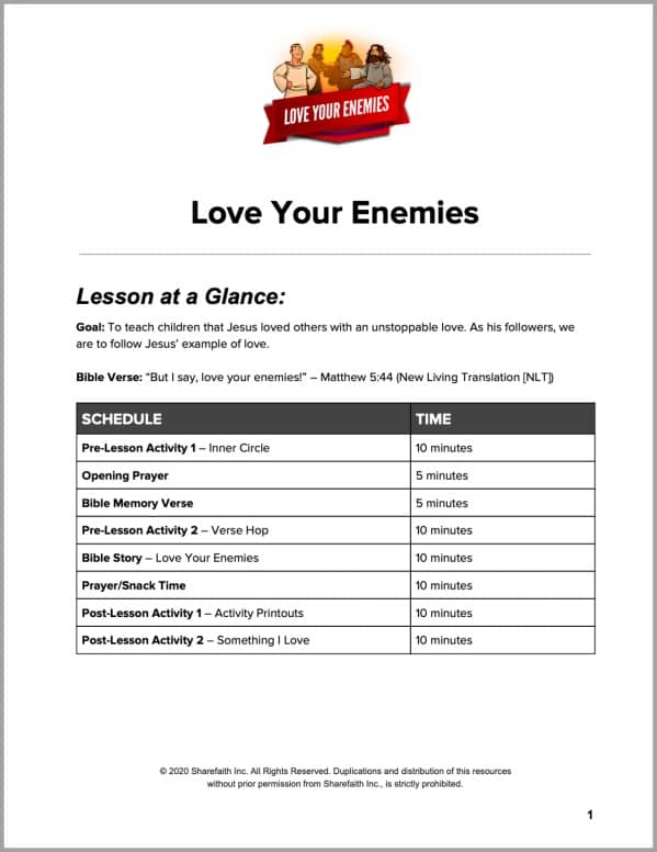 Matthew 5 Love Your Enemies Preschool Curriculum