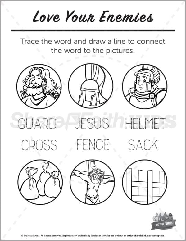 Matthew 5 Love Your Enemies Preschool Word Picture Match