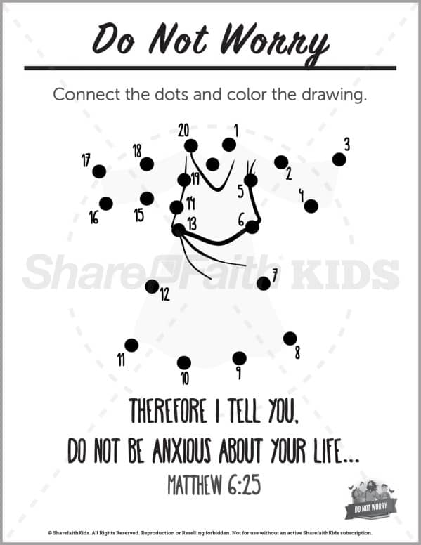 Matthew 6 Do Not Worry Preschool Dot to Dot