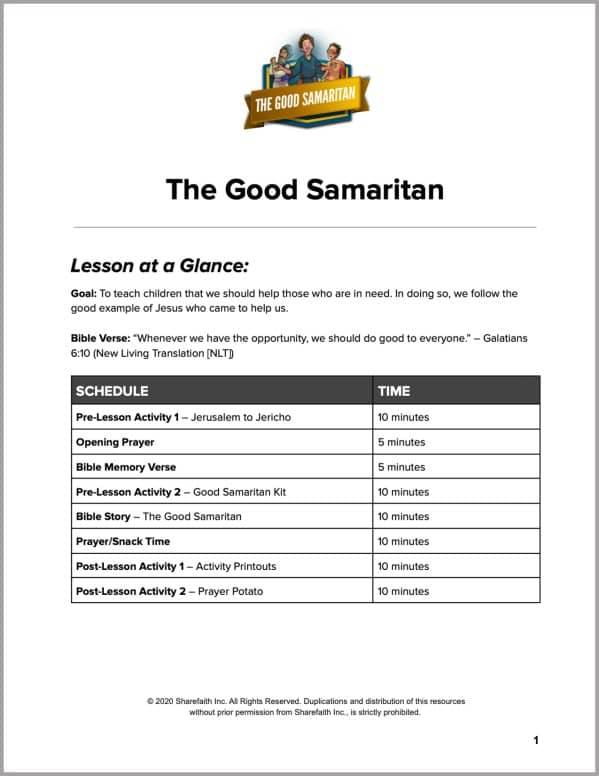Luke 10 The Good Samaritan Preschool Curriculum