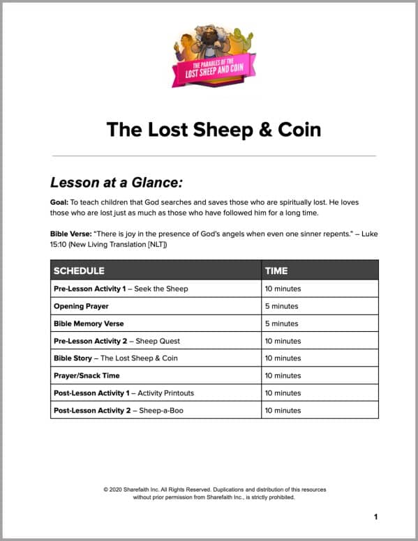 Luke 15 The Lost Sheep and Coin Preschool Curriculum