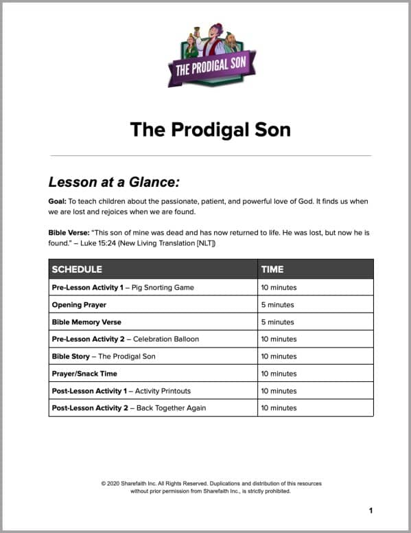 Luke 15 The Prodigal Son Preschool Curriculum