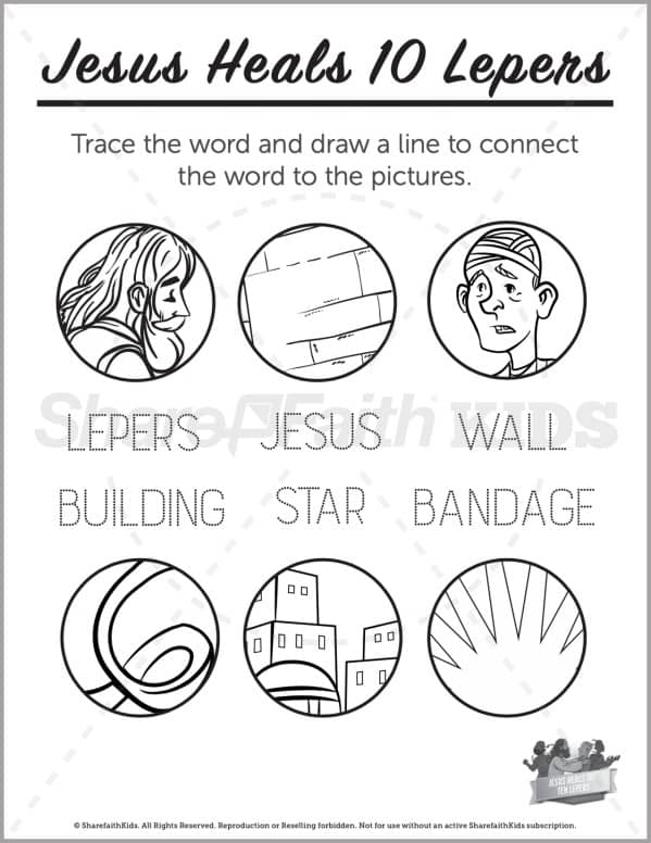 Luke 17 Jesus Heals 10 Lepers Preschool Word Picture Match